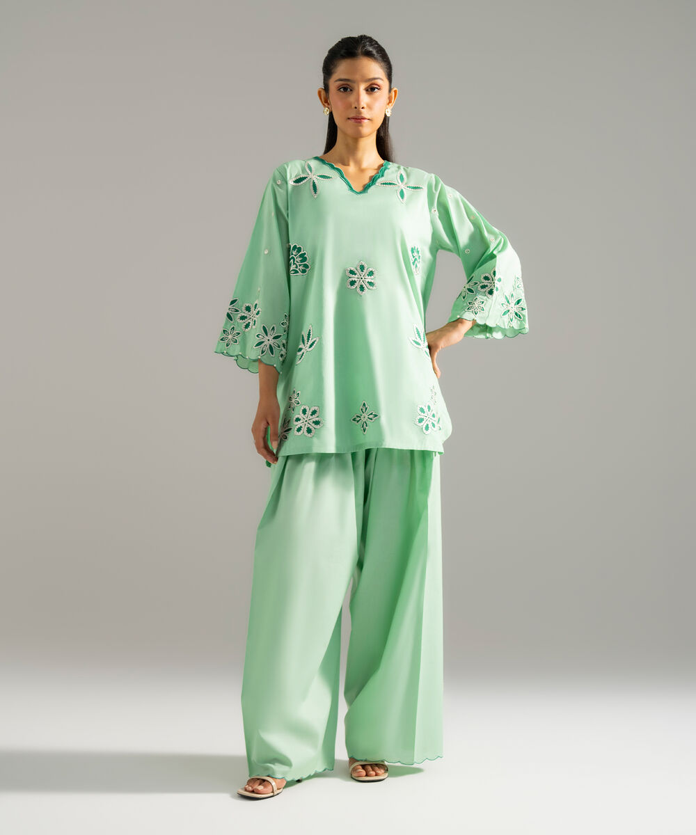 Women's RTW Lawn Solid Embroidered Green 2 Piece Suit