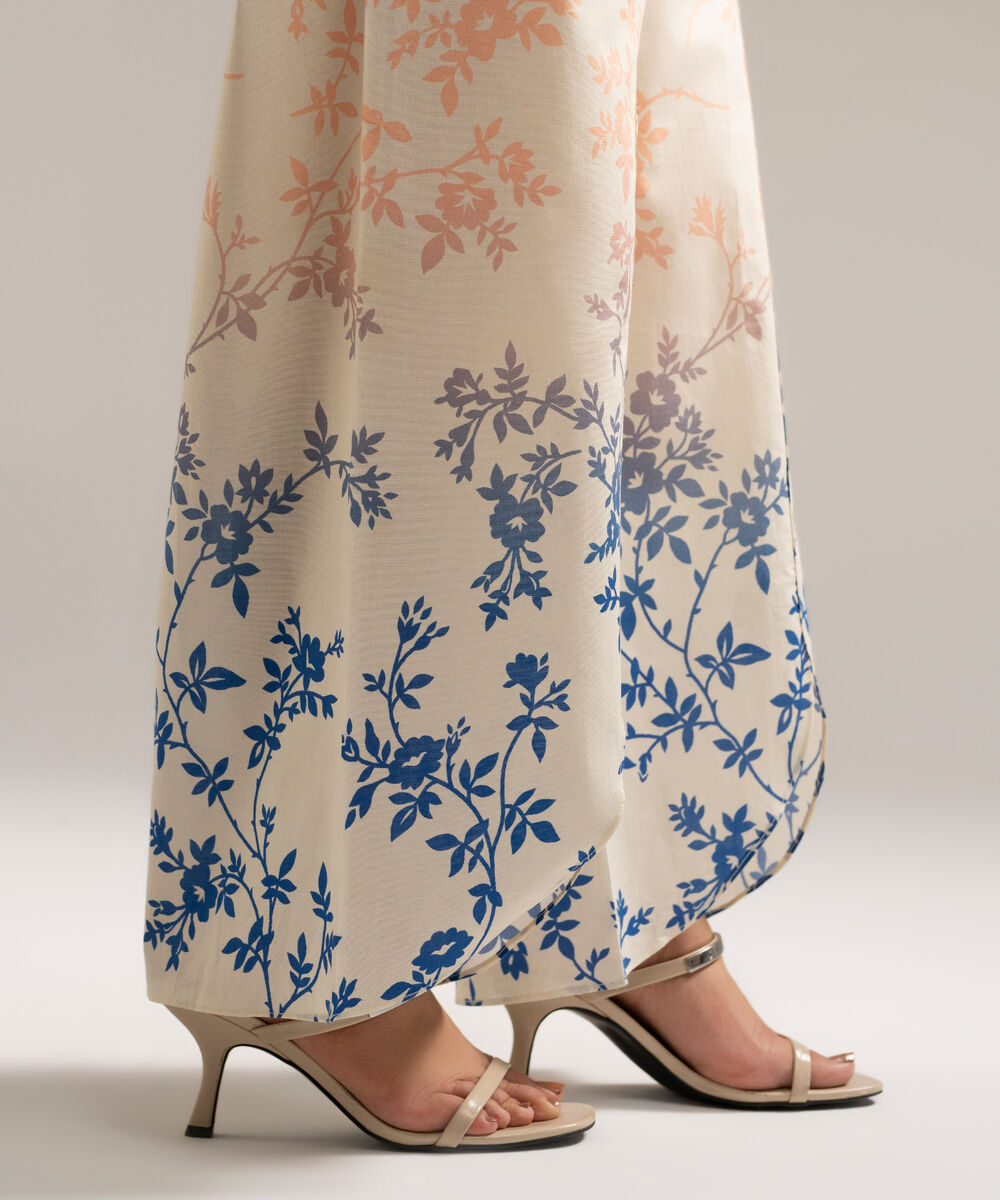 Women's RTW Cambric Printed Off White Culottes