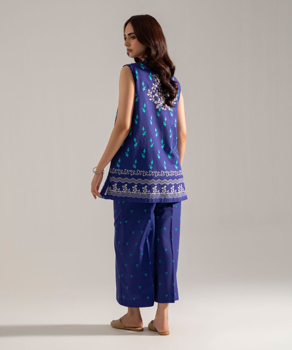Women's RTW Printed Blue Khaddar Straight Shirt
