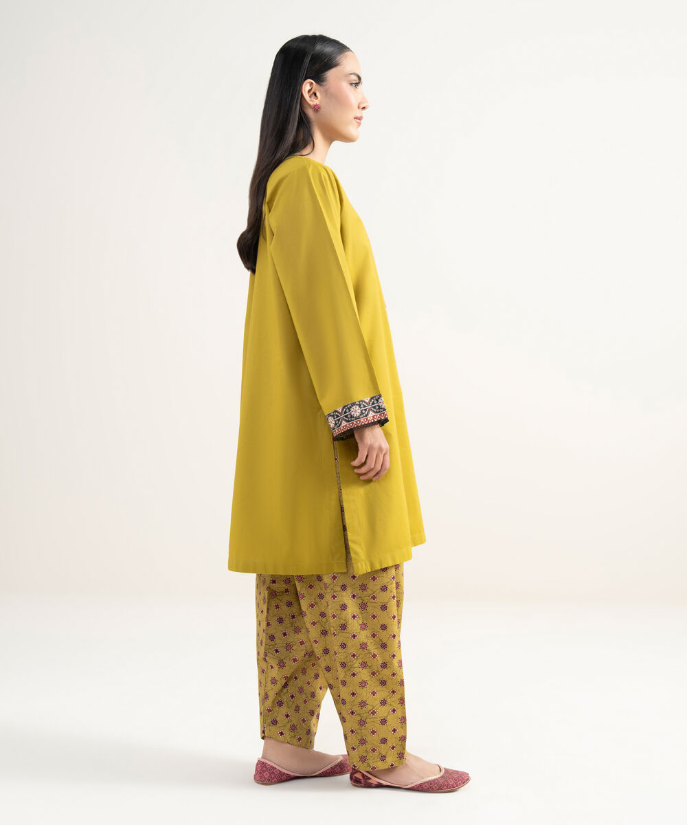 Women's RTW Cambric Solid Yellow Straight Shirt
