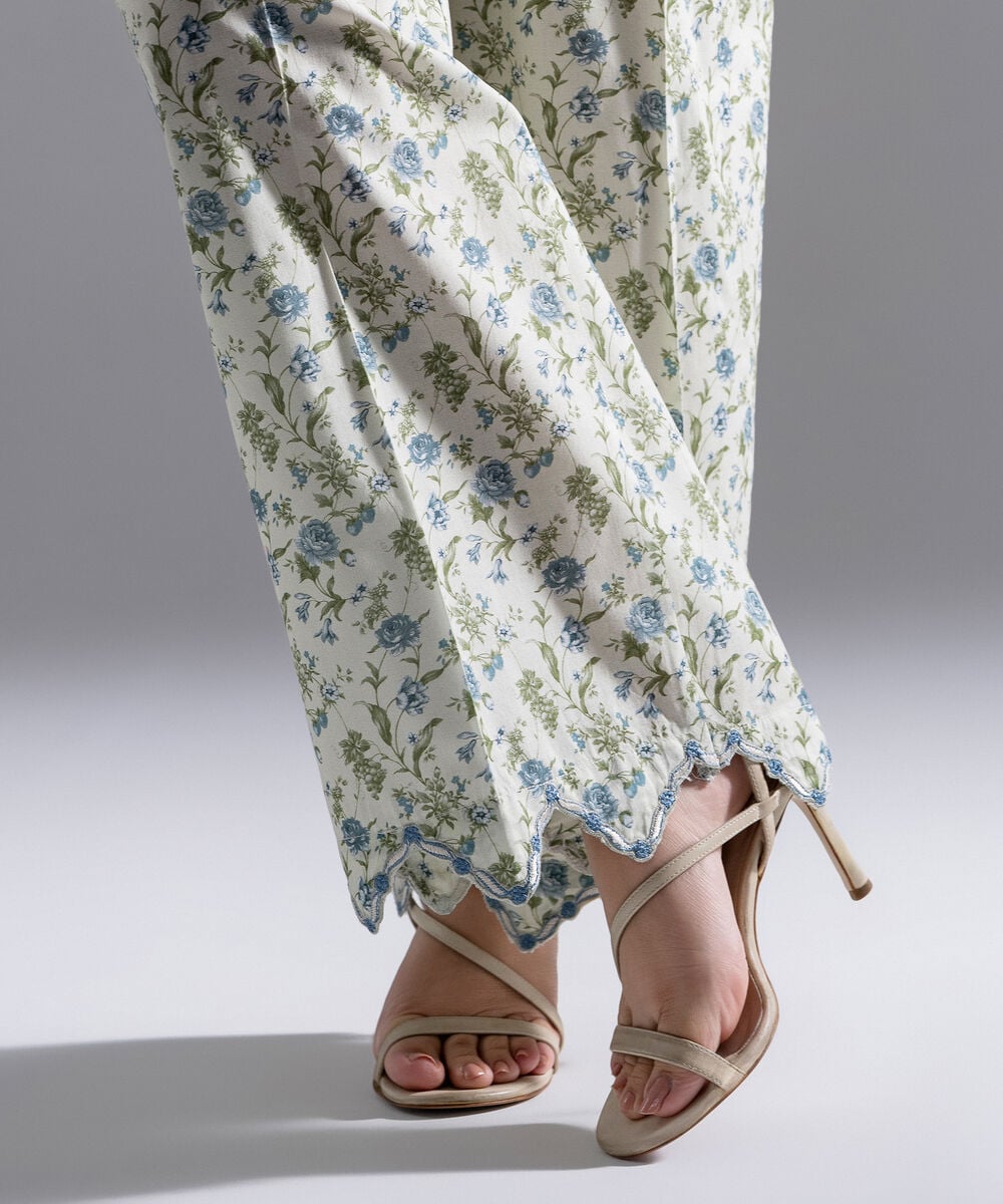 Women's RTW Cambric Embroidered Mint Green Culottes