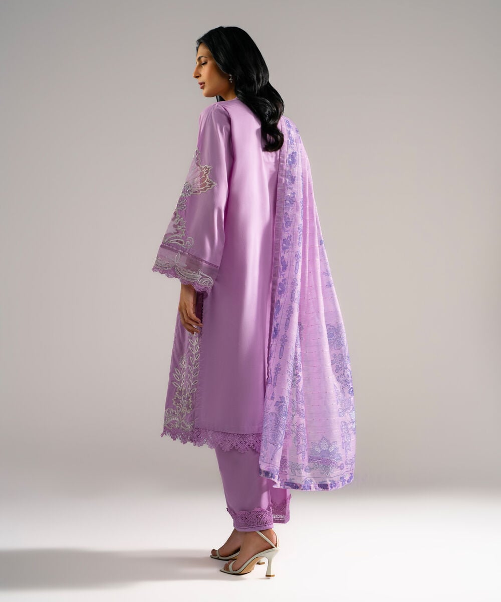 Women's RTW Lawn Embroidered Lilac 3 Piece Suit