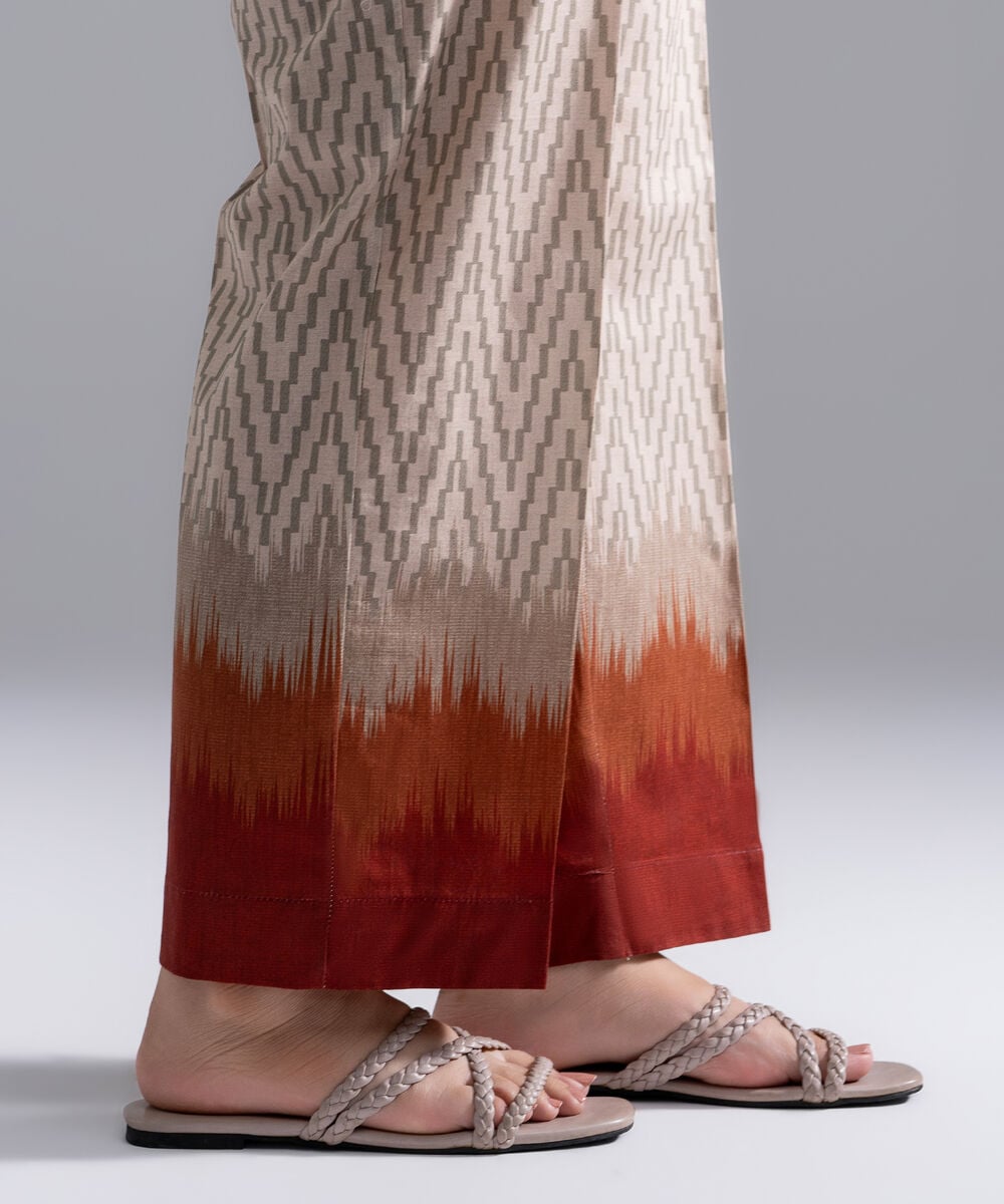 Women's RTW Cambric Printed Beige Straight Pants