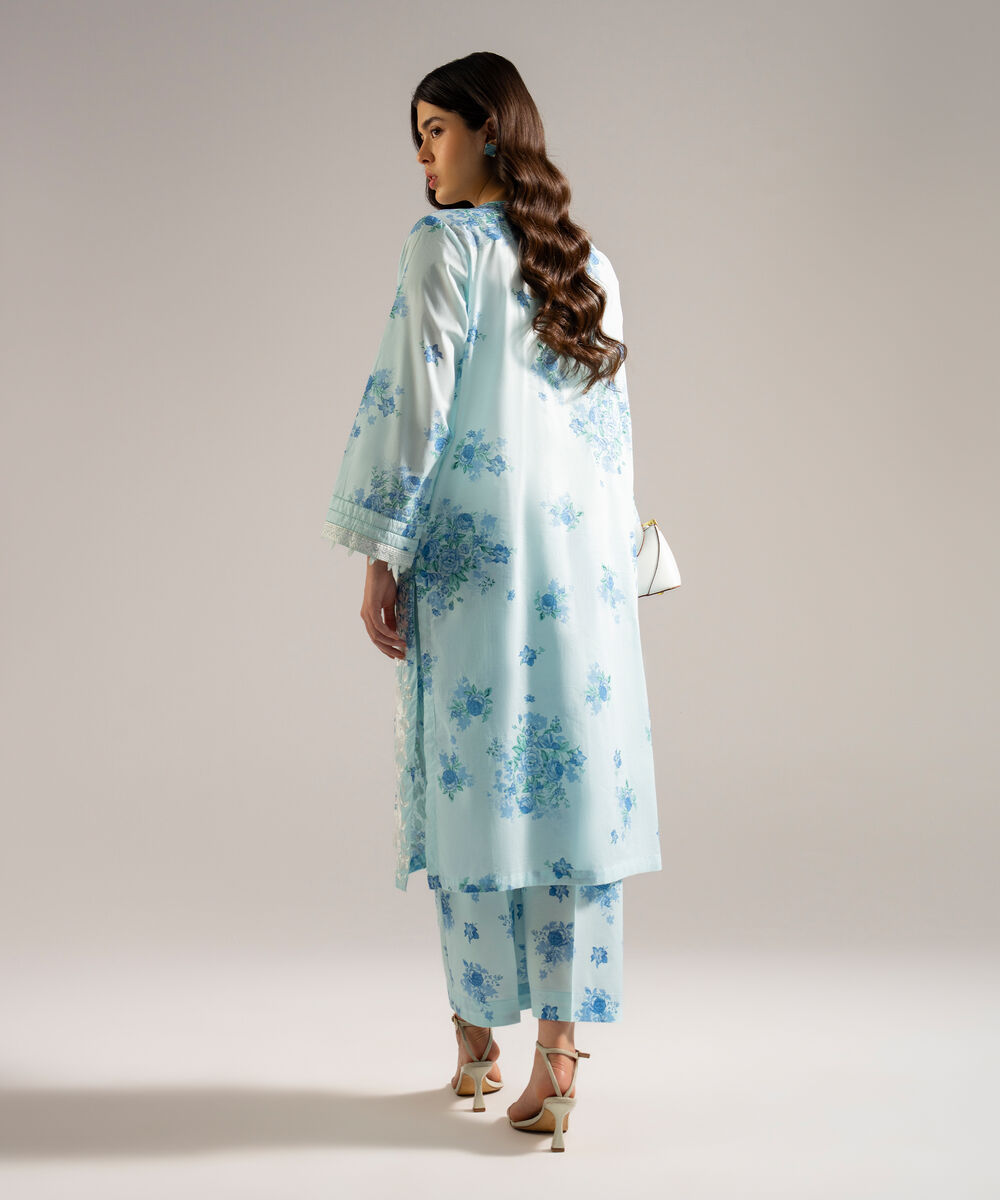 Women's RTW Lawn Embroidered Blue 2 Piece Suit
