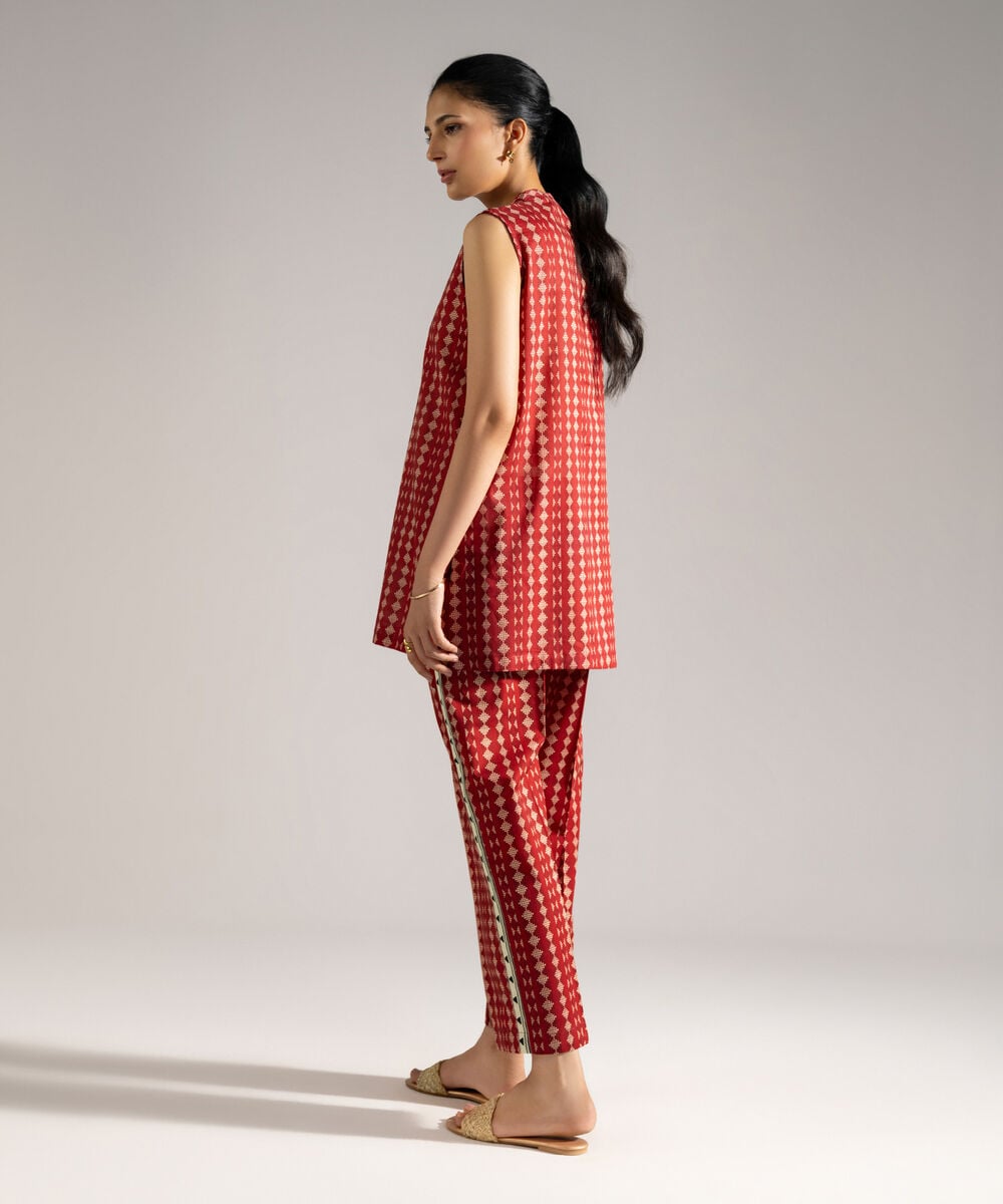 Women's RTW Lawn Printed Maroon Straight Shirt