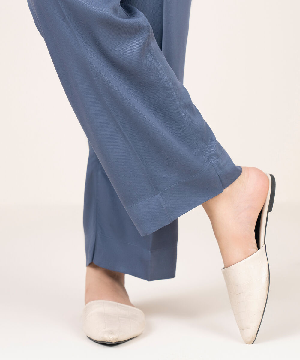Women's RTW Bedford Solid Steel Blue Straight Pants