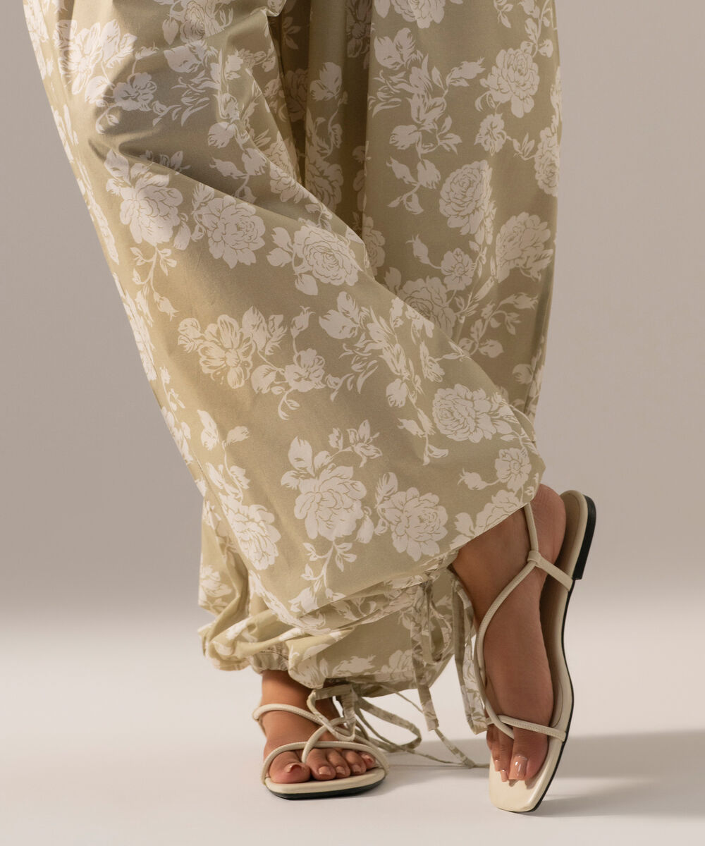 Women's RTW Poplin Printed Beige Balloon Pants