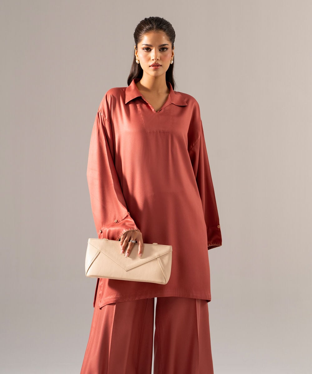 Women's RTW Bedford Solid Peach 2 Piece Suit