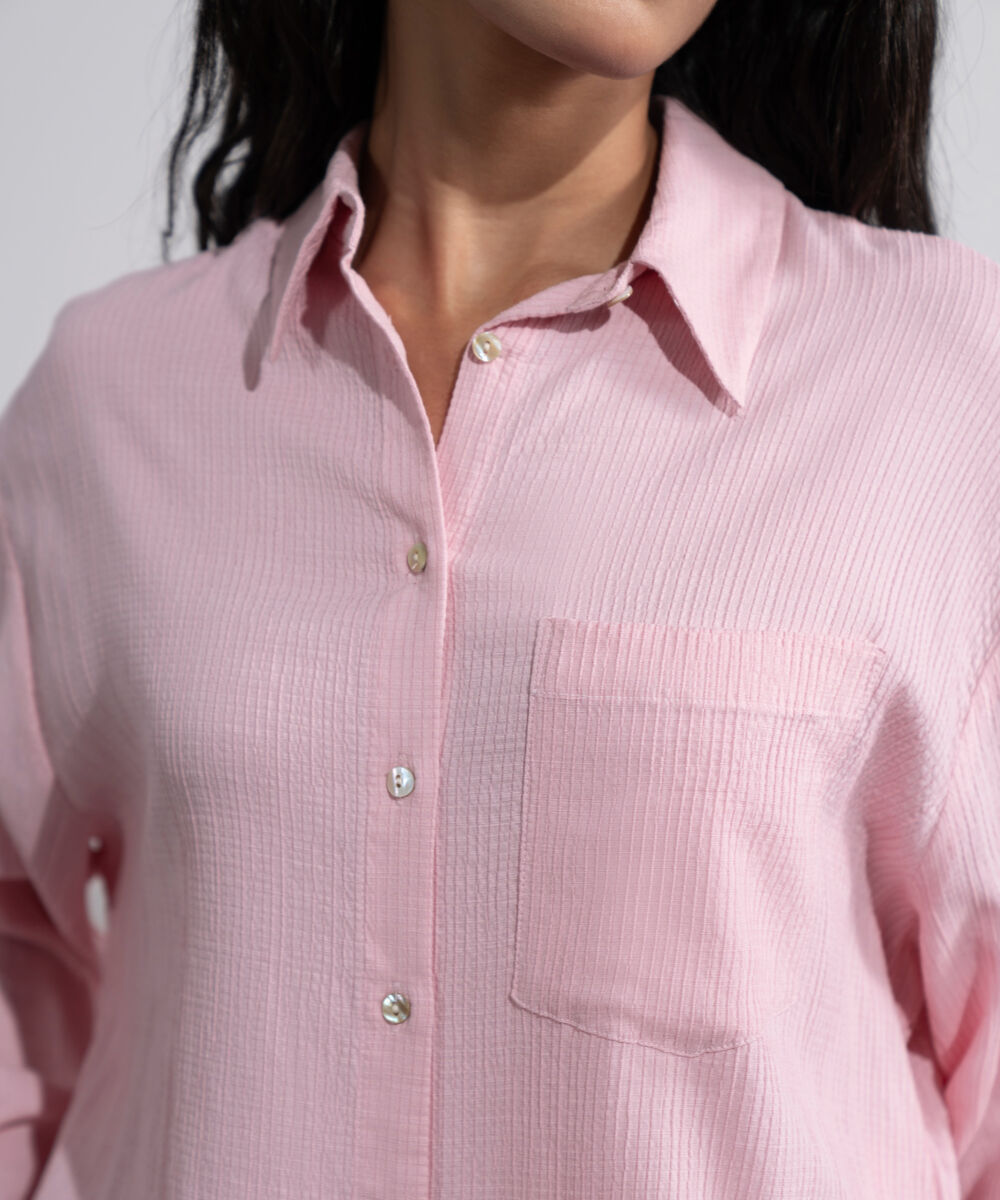 Women's Pink Button Through Seersucker Shirt