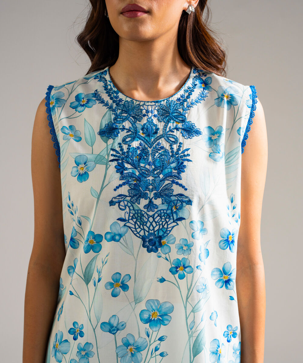 Women's RTW Lawn Embroidered White Straight Shirt