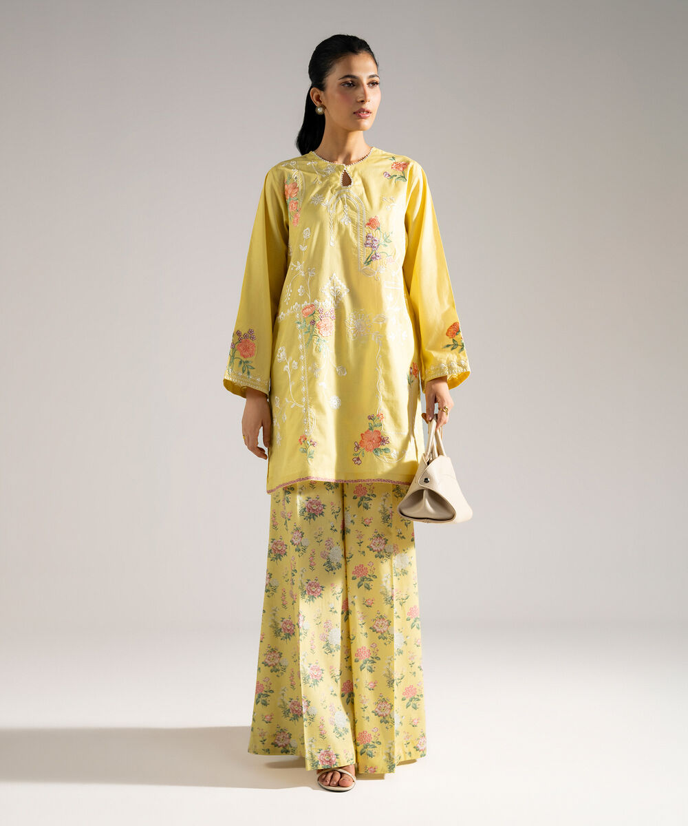 Women's RTW Lawn Embroidered Lime Yellow Straight Shirt