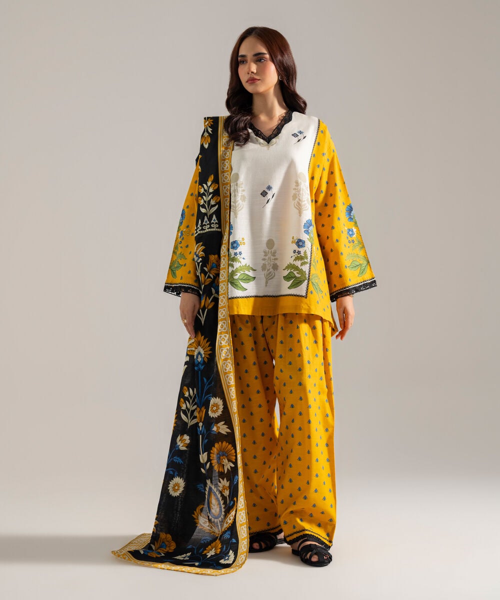 Women's RTW Printed Yellow Khaddar Dupatta