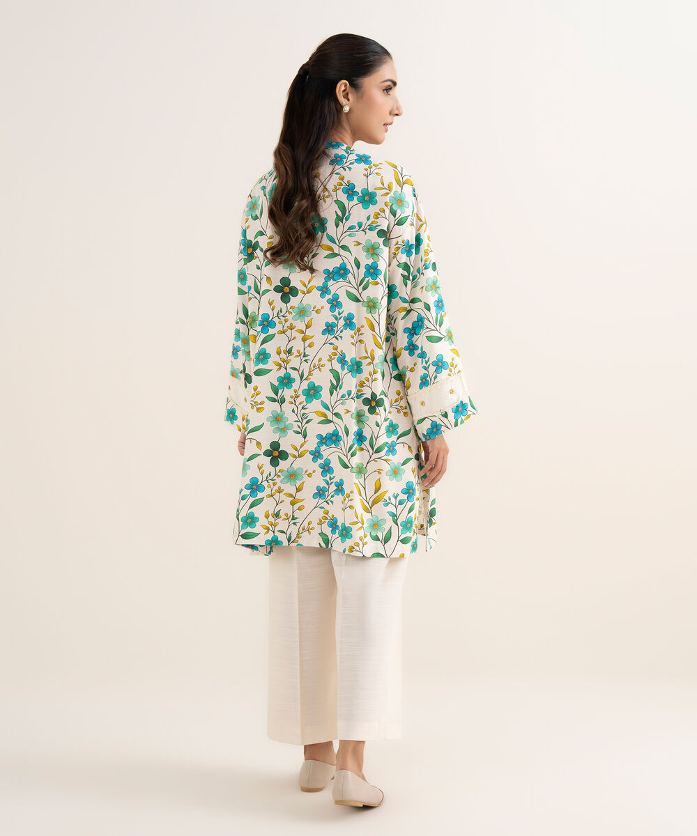 Women's RTW Herringbone Printed Off White Boxy Shirt