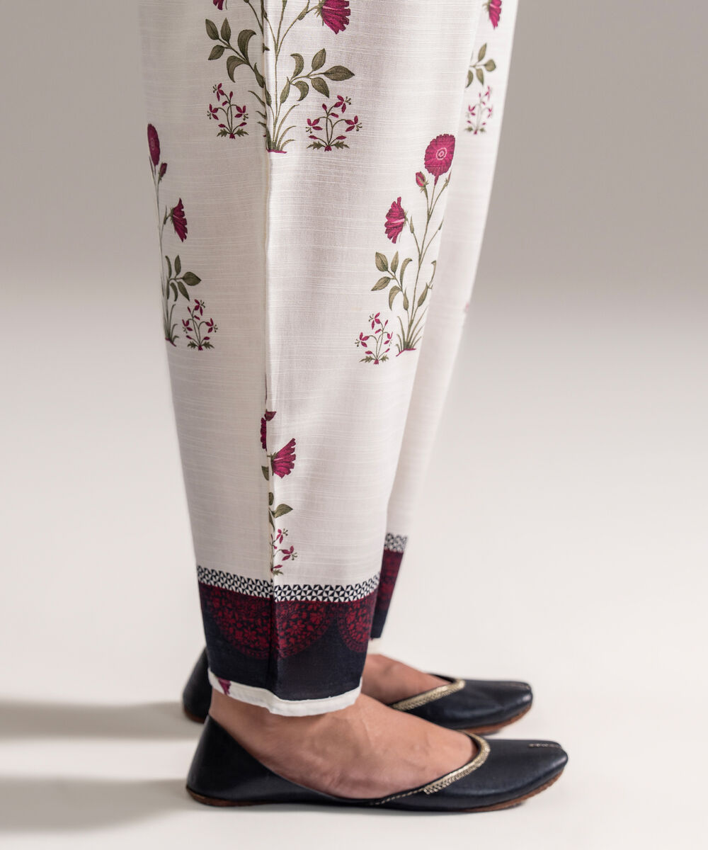 Women's RTW Khaddar Printed White Skinny Shalwar