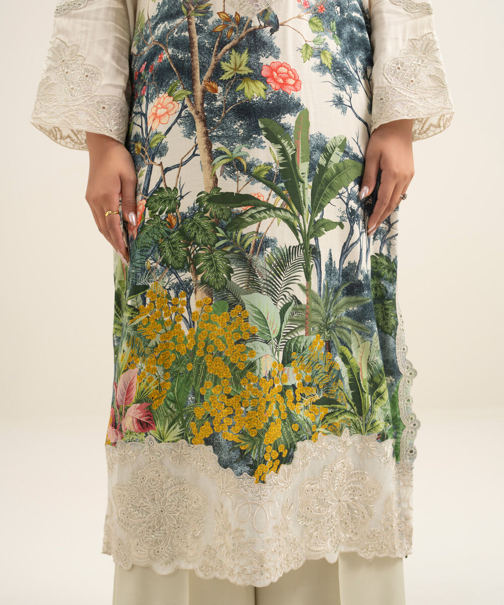 Women's RTW Viscose Raw Silk Embroidered Multi 2 Piece Suit