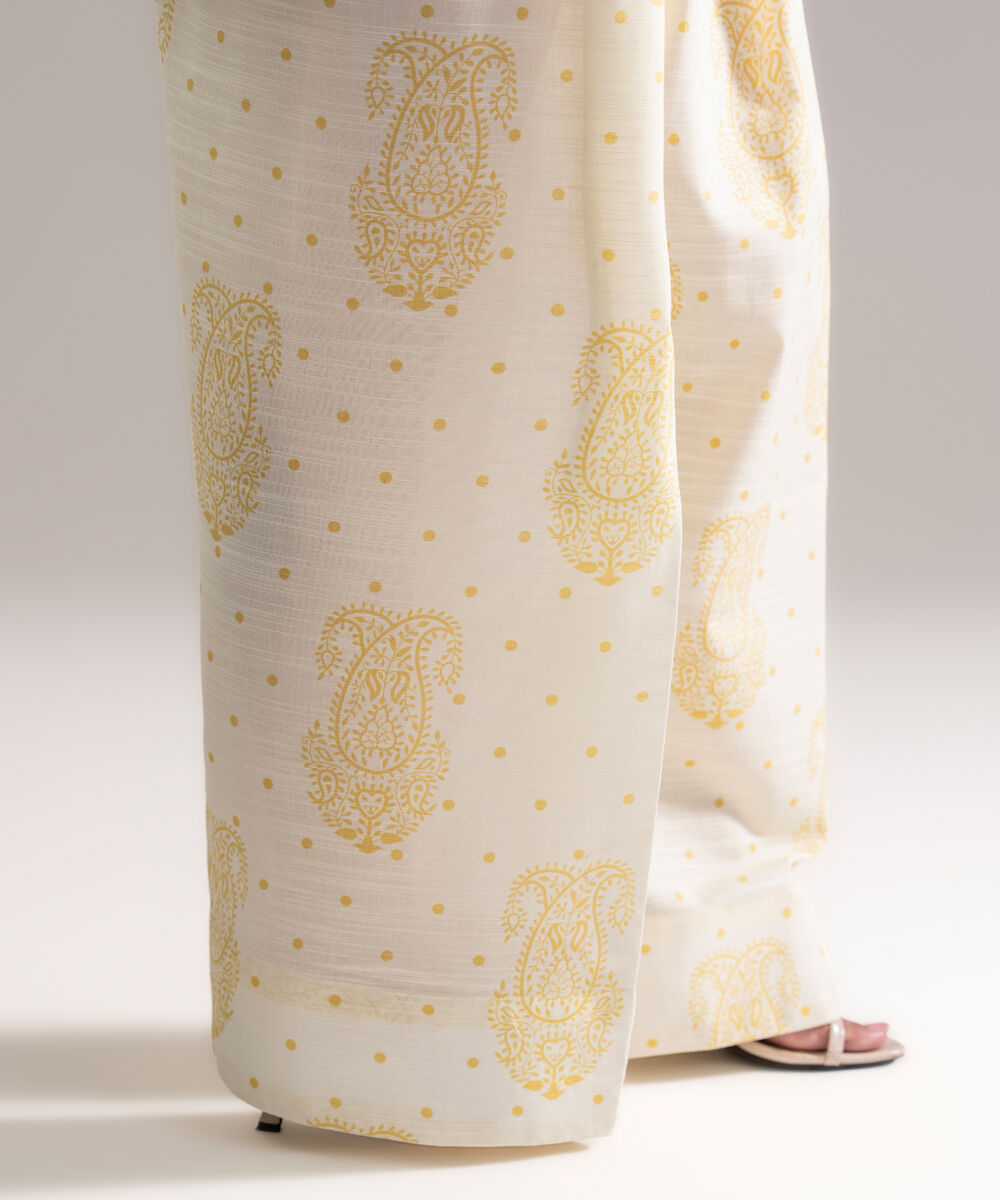 Women's RTW Khaddar Printed Off White Farshi Shalwar