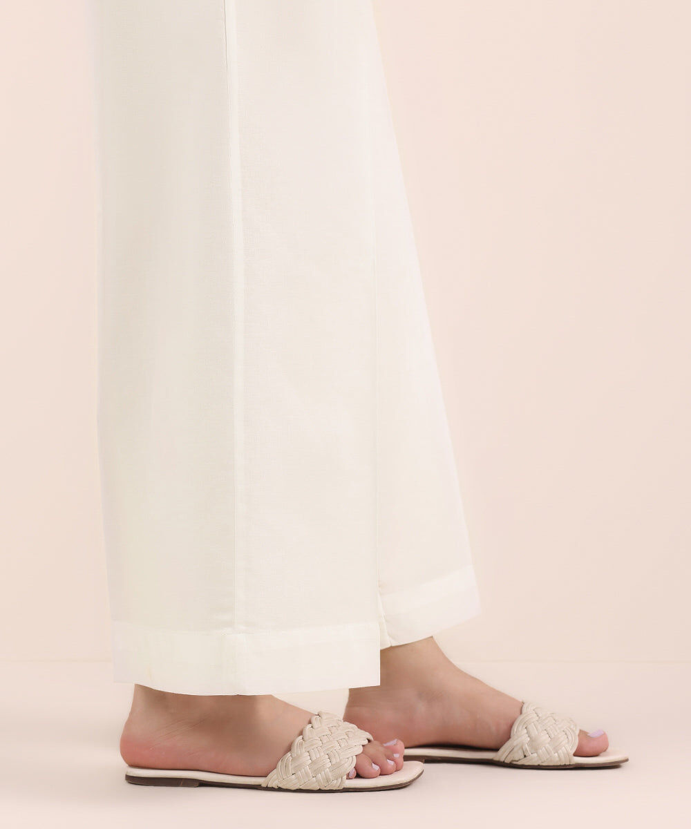Woman - White Solid Cambric Culottes
