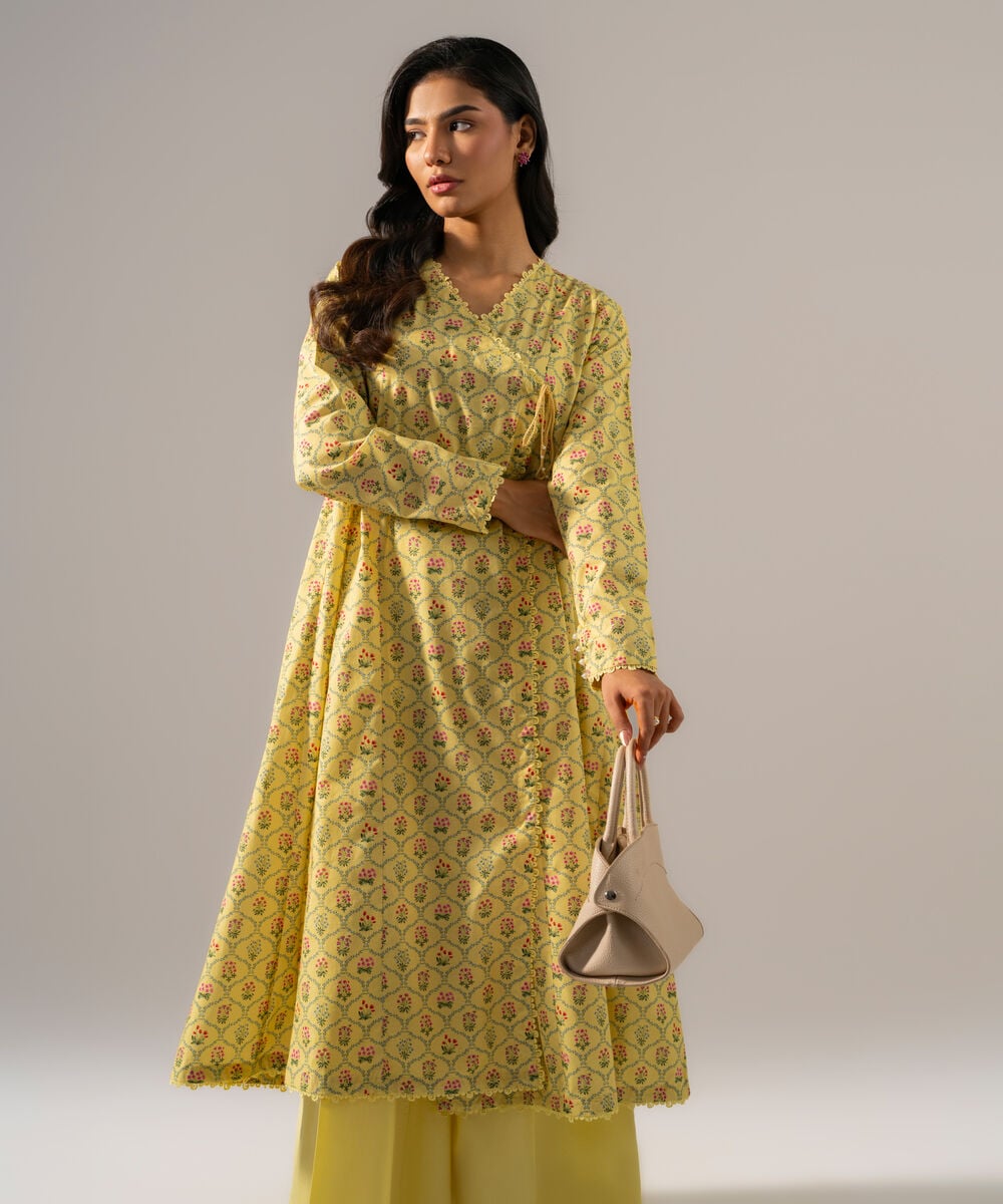 Women's RTW Regular Khaddar Printed Pale Yellow Shirt and Trousers