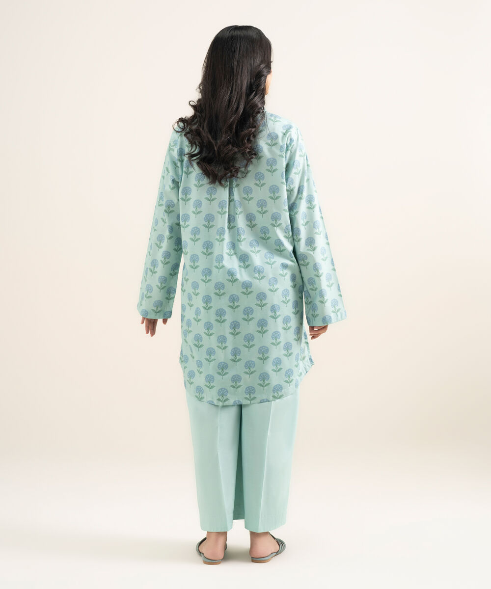 Women's RTW Cotton Viscose Printed Blue Straight Shirt