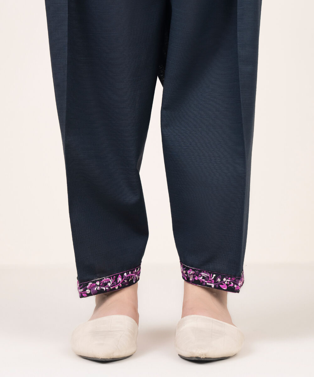 Women's RTW Khaddar Embroidered Black Shalwar