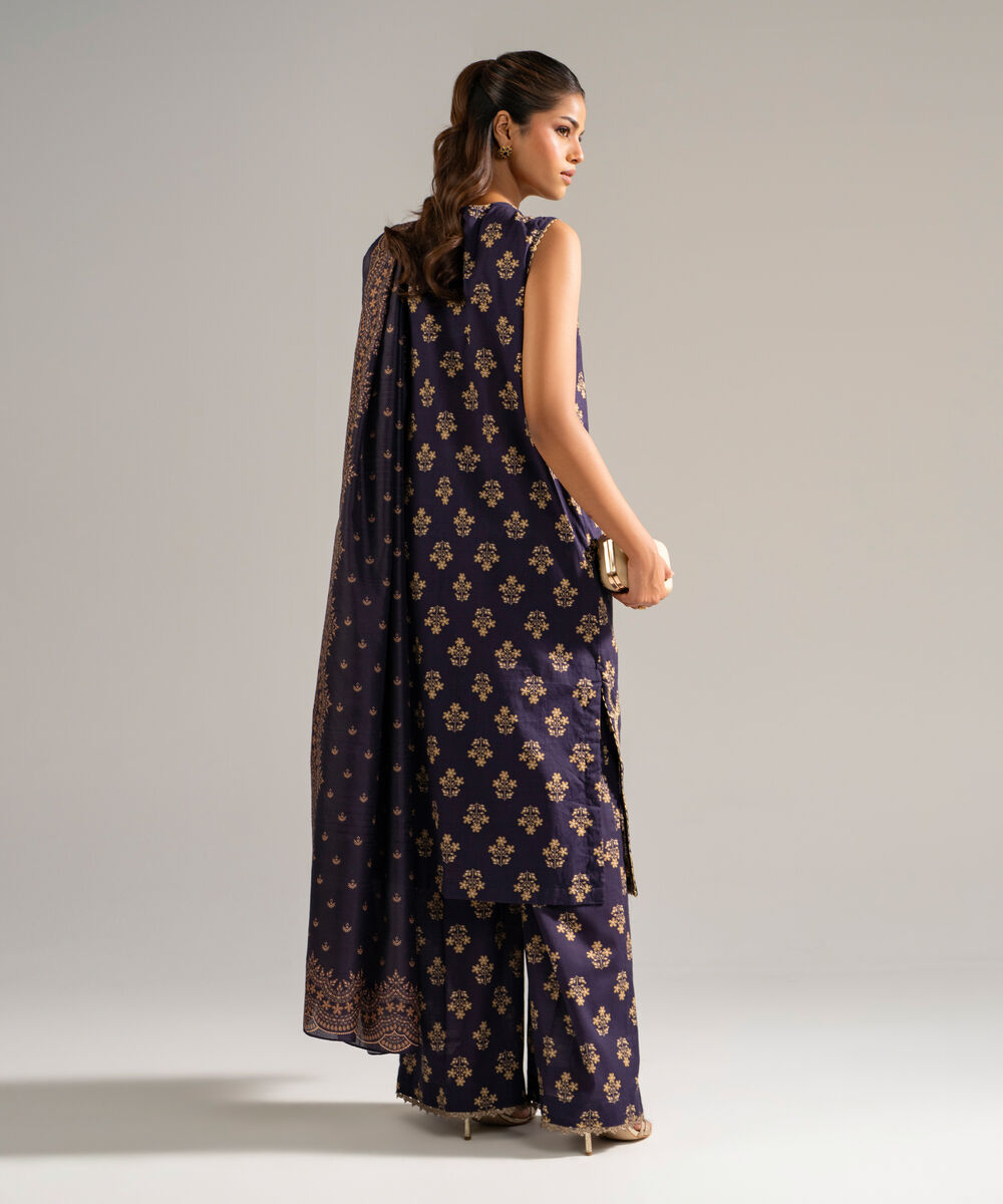 Women's RTW Dobby Embroidered Purple 3 Piece Suit