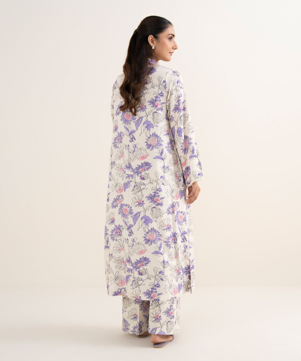 Women's RTW Herringbone Printed White A-Line Shirt