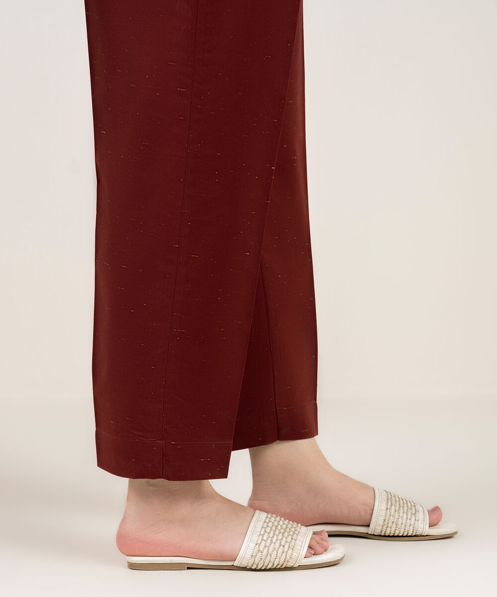 Women's RTW Multi Neps Solid Maroon Straight Pants